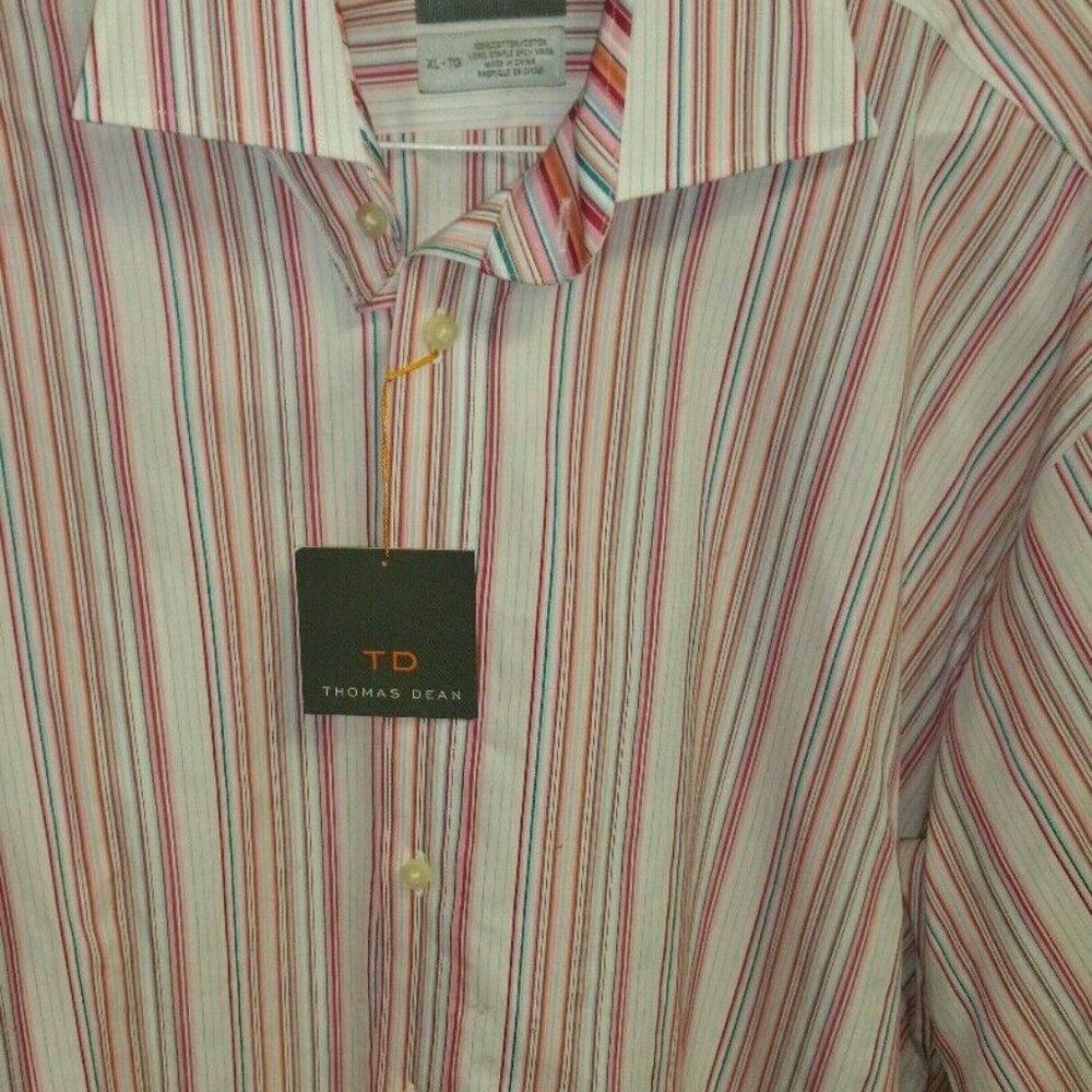 Thomas Dean Multi Color Pink Stripe Button-Front … - image 3
